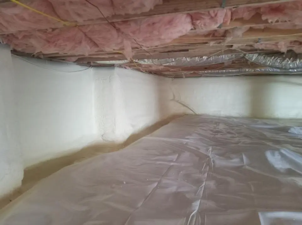 Crawl space encapsulation with closed-cell spray foam for Roof Leak Repair in Tiffin